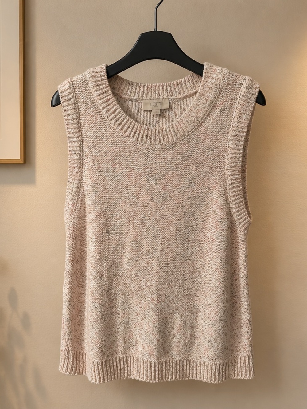 LOFT Cream Tank with Pink Fleck Knit